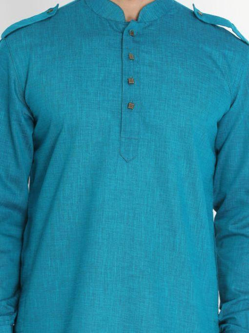 VASTRAMAY Men's Dark Green Cotton Blend Kurta and Patiala Set